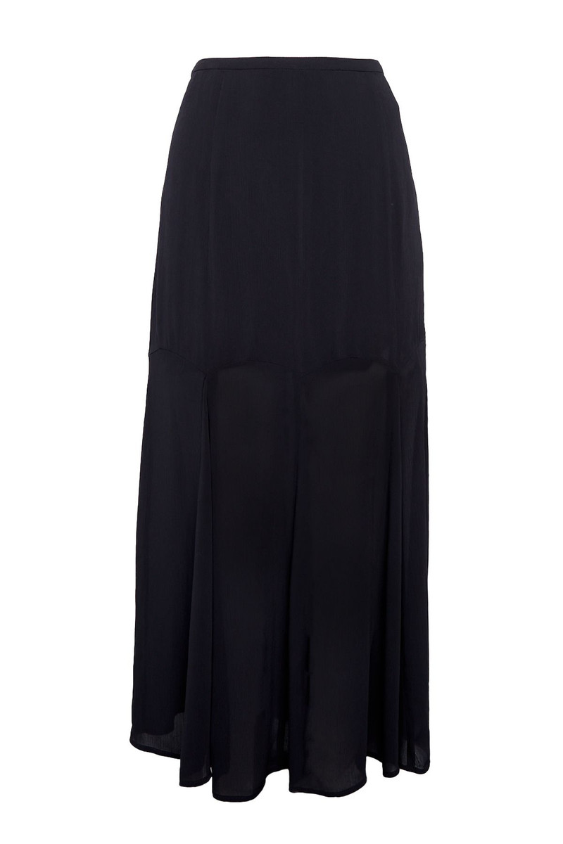 Black Godet Midi Skirt With Seam Detail