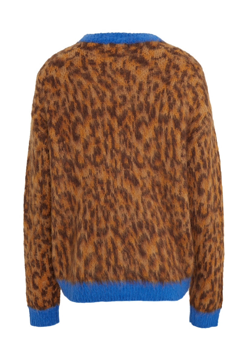 Leopard Knitted Jumper With Blue Collar