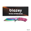 BLAZEY TACTICAL PREMIUM FOLDING KNIVES RAINBOW W/ PINK HANDLE DESIGN [BLAZEY-32]