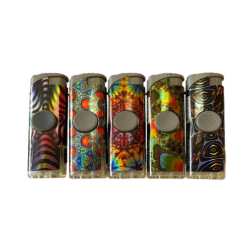 TECHNO TORCH HIPPIE SPINNER LIGHTER W/LED LIGHT 25CT 10039-A2