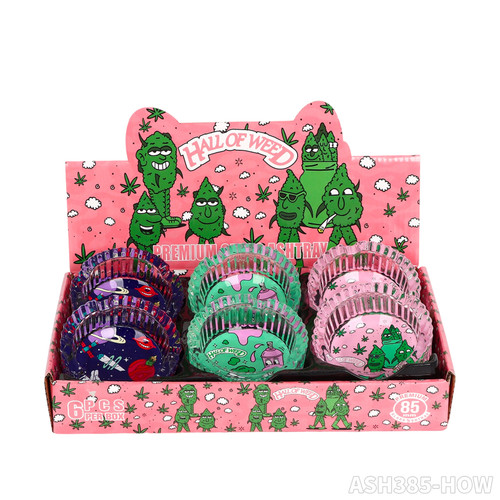 HALL OF WEED 85MM PREMIUM GLASS ASHTRAY 6CT DISPLAY [ASH170-HOW]