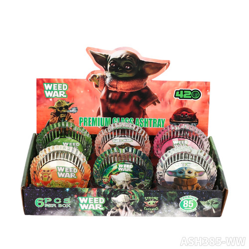 WEED WAR 85MM PREMIUM GLASS ASHTRAY 6CT DISPLAY [ASH170-WW]