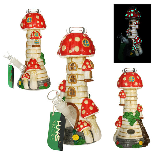 HUNKS SMOKE PREMIUM 10.5IN GLOW IN THE DARK MUSHROOM WATER PIPE [HD403]