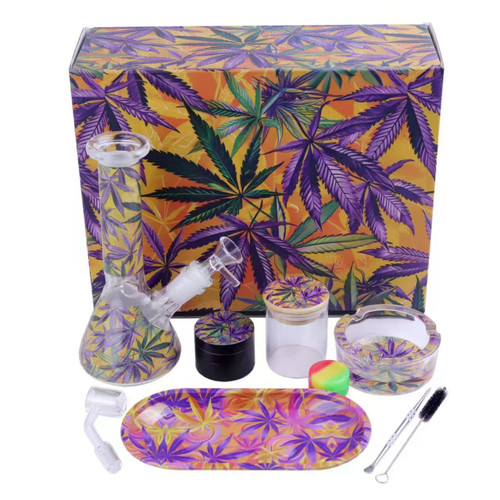 PURPLE & GREEN LEAVES 11PC SMOKING GIFT SET [GT-084RA-04]