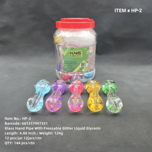 HUNKS SMOKE 5" LIQUID GLYCERIN GLASS HAND PIPE 12CT JAR [HP-2]