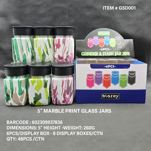 BLAZEY 6CT GRINDER & STASH JAR MARBLE PRINT [GSD001]