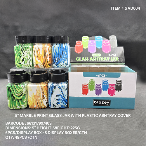 BLAZEY 6CT GRINDER & ASHTRAY JAR MARBLE PRINT [GAD004]