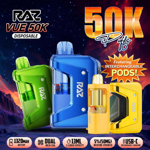 RAZ VUE DISPOSABLE VAPE | 50000 PUFFS | 5% NICOTINE | DISPLAY OF 5