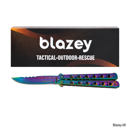 BLAZEY TACTICAL PREMIUM FOLDING KNIVES RAINBOW BUTTERFLY DESIGN [BLAZEY-08]