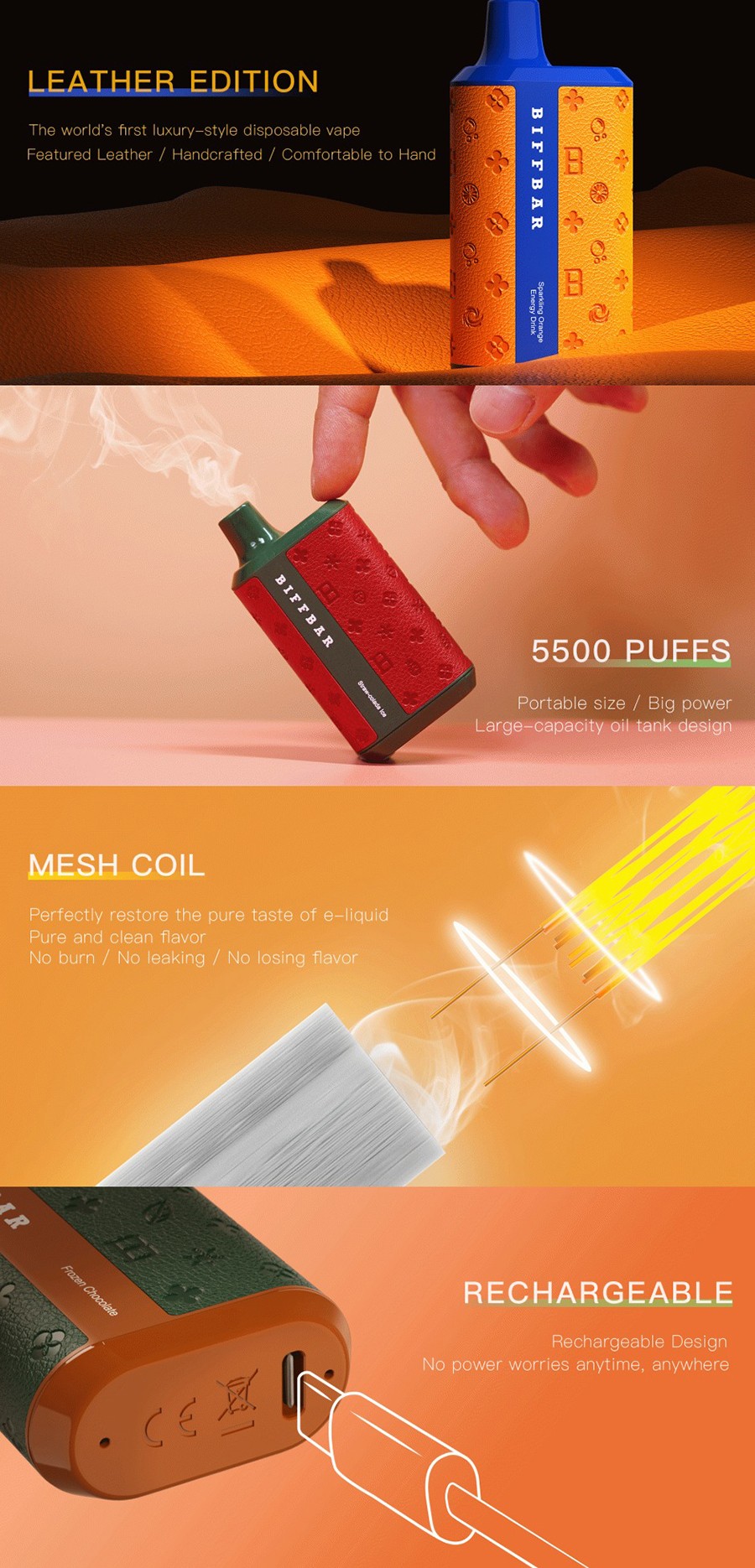 BIFF BAR Lux Disposable Vape Leather Edition