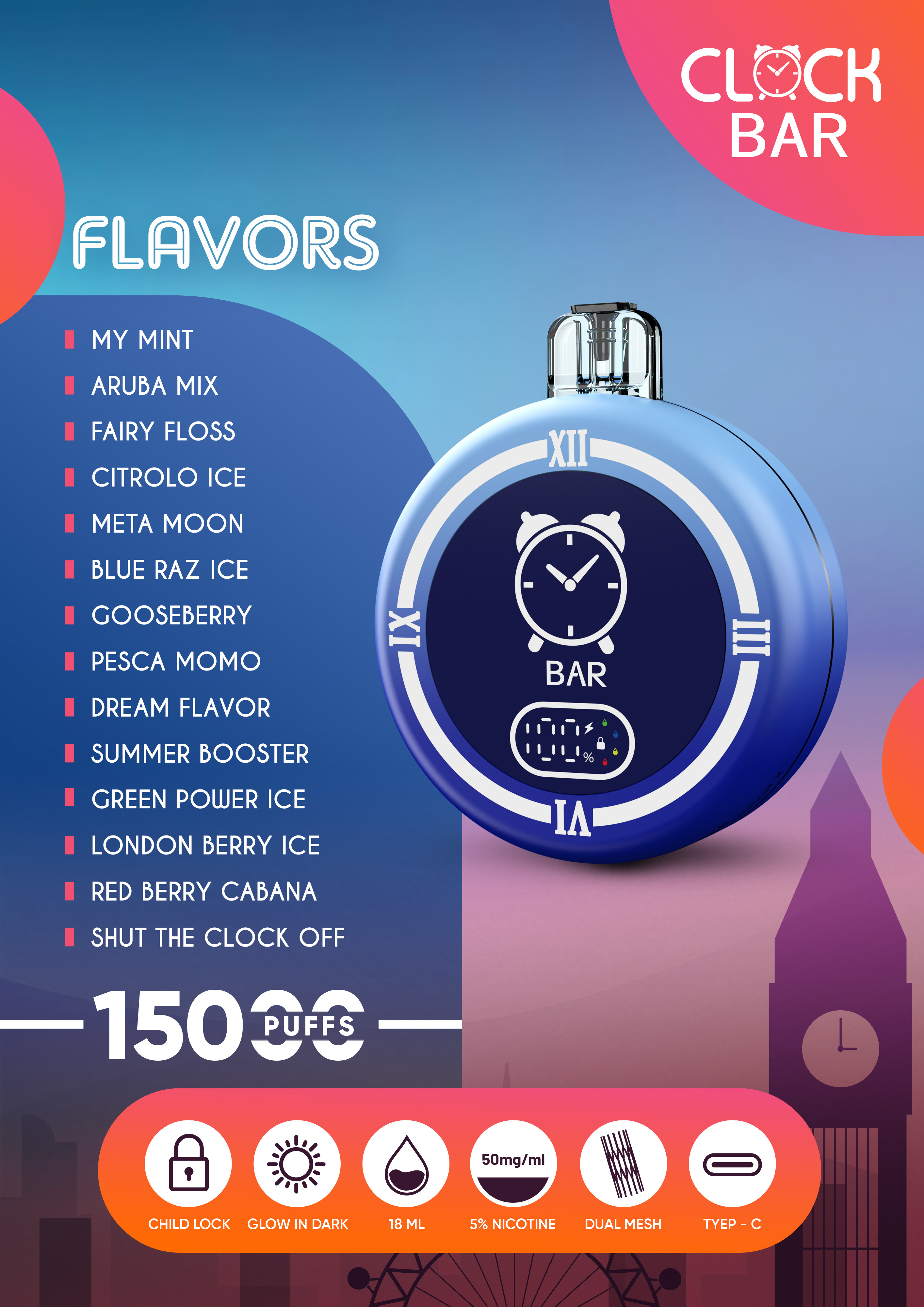 Clock Bar 15000 Disposable Vape Flavors