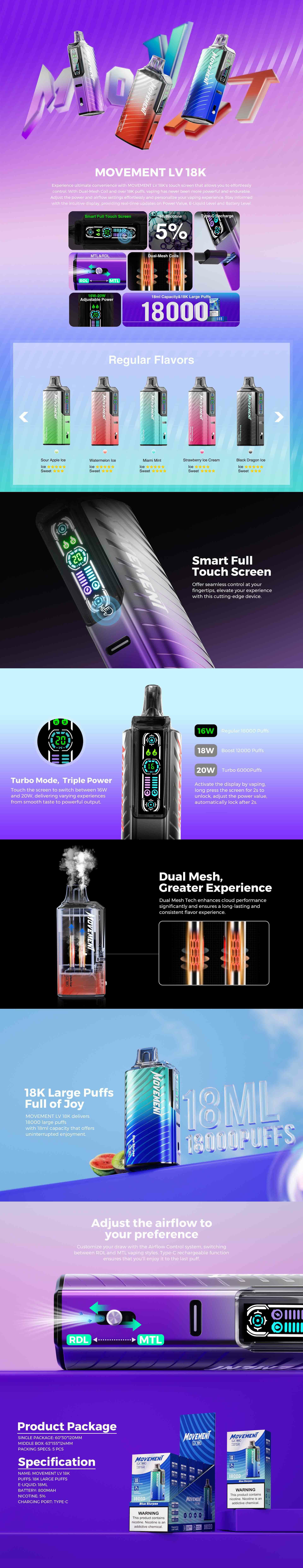 Movement LV18000 Disposable Vape Features and Flavors