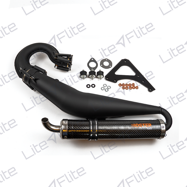 MI200g Complete Exhaust black, assembled with Silencer, Plate and Antivibration mounts