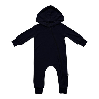 Bamboo Jersey Hooded Zippered Romper in Midnight