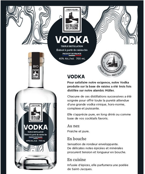 Vodka bio base vinique Triple distillation