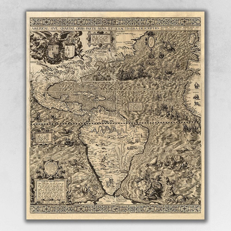 Vintage 1598 Map Of The Americas Unframed Print Wall Art N270-391930