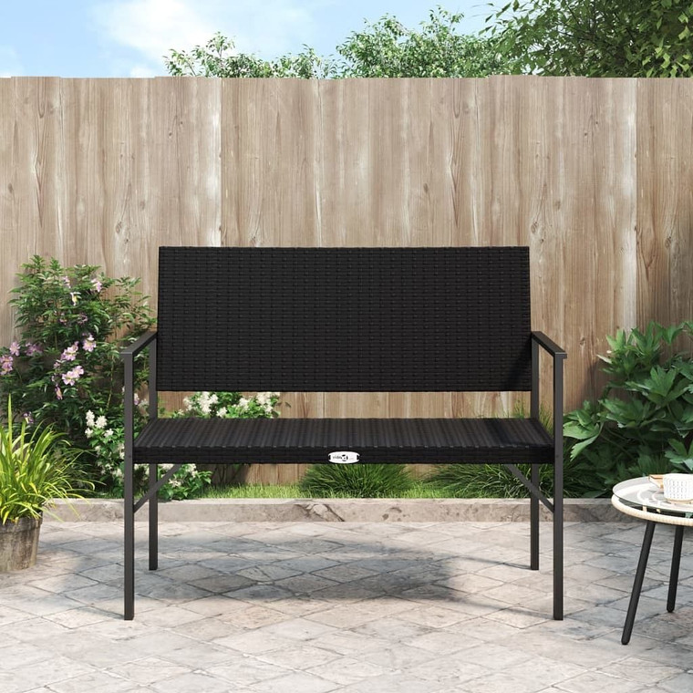 vidaXL Garden Bench Black PE Rattan, Powder-Coated Steel Medium Durable A949-364121