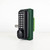 code gate lock with quick-exit push pad showing from the keypad front side in a green casing