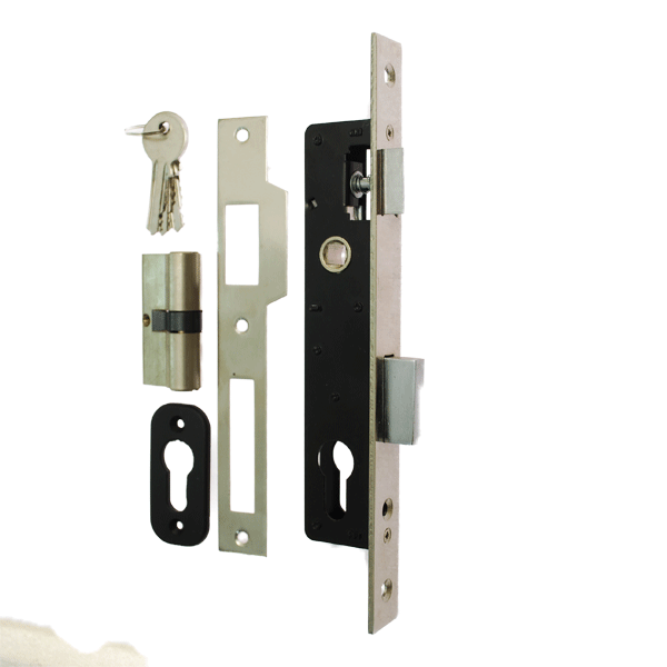 Narrow latch deadlock mortice lock for gates