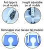 EZee Life shower commode wheelchair includes rear anti tippers and removable snap on  padded seat