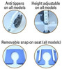 EZee Life rehab tilt shower commode wheelchair includes rear anti tippers and removable snap on seat