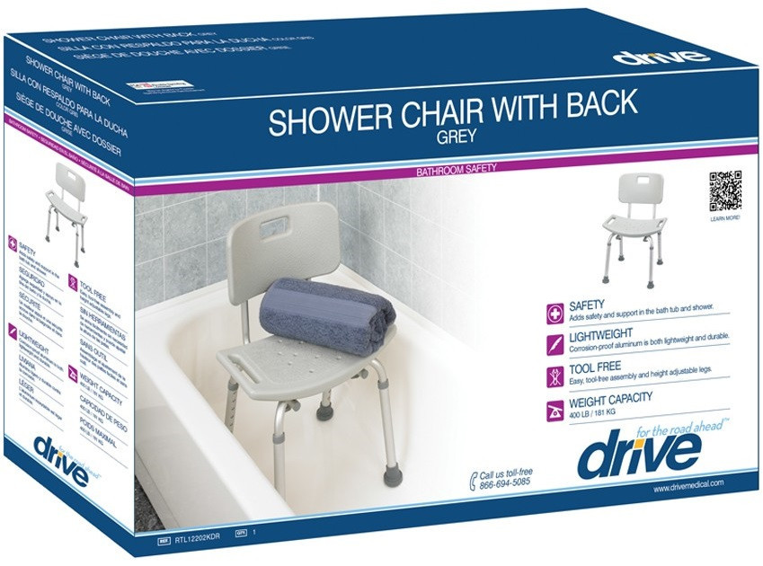 Drive 12202KDR Shower Chair with Back Aluminum