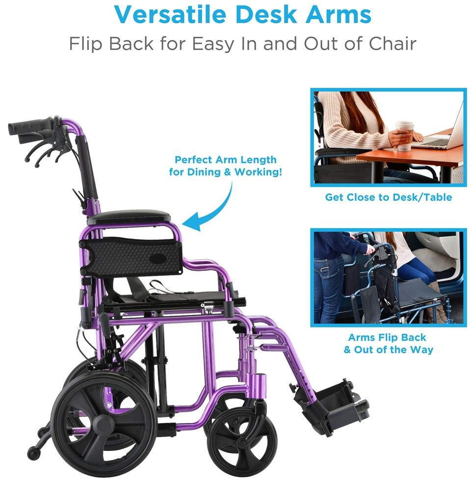 Nova 353 Transport Chair with Flip Up Desk Arms