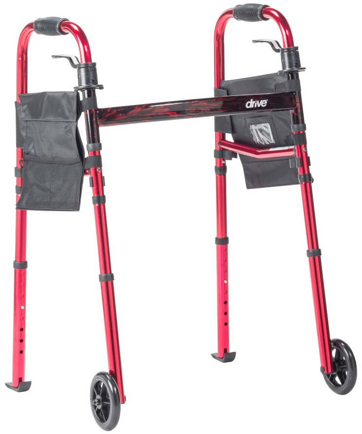 Drive RTL10263KDR Folding Travel Walker with 2 Wheels