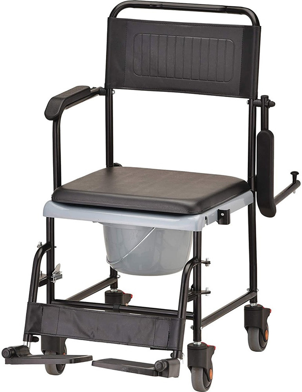 Drop Arm Transport Commode Chair w Wheels 8805 by NOVA