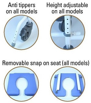 EZee Life Rehab Tilt Shower Commode Chair 5" Casters 155 190 195