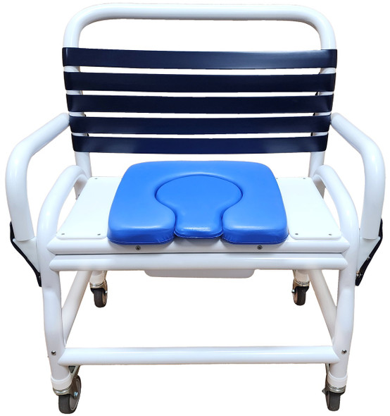 New Era DNE-610-DDA bariatric shower commode with drop arms supports up to 610 lbs. and is 30" between armrests