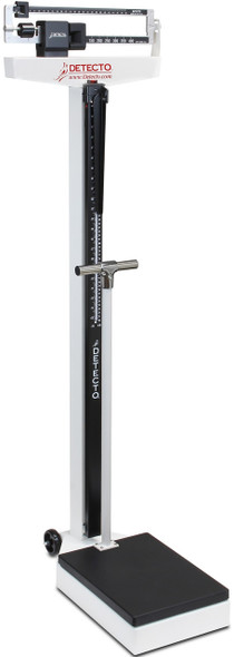 Detecto 448 Physician Scale w/ Wheels, Handpost & Height Rod right facing