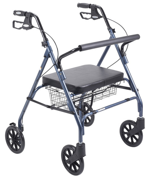 Drive Go-Lite bariatric steel rollator blue front view