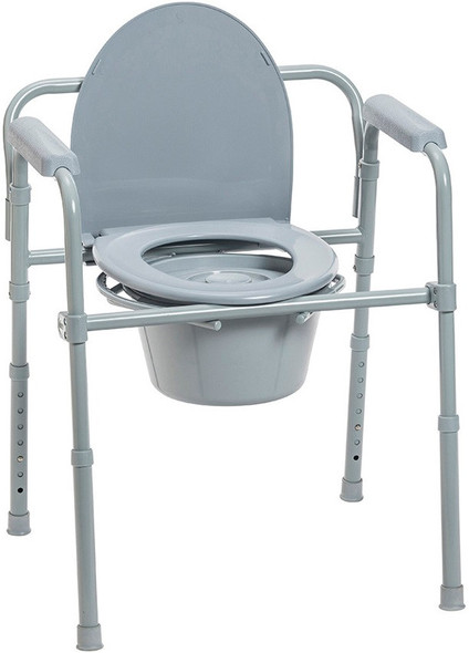 Drive 11148-1 folding steel commode with seat lid up