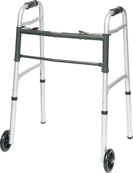 Probasics WKAAW2B Adult 2-button folding walker with wheels