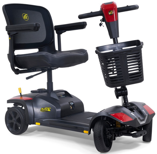 Golden Buzzaround XL GB150 Scooter red front angled view with wheels turned