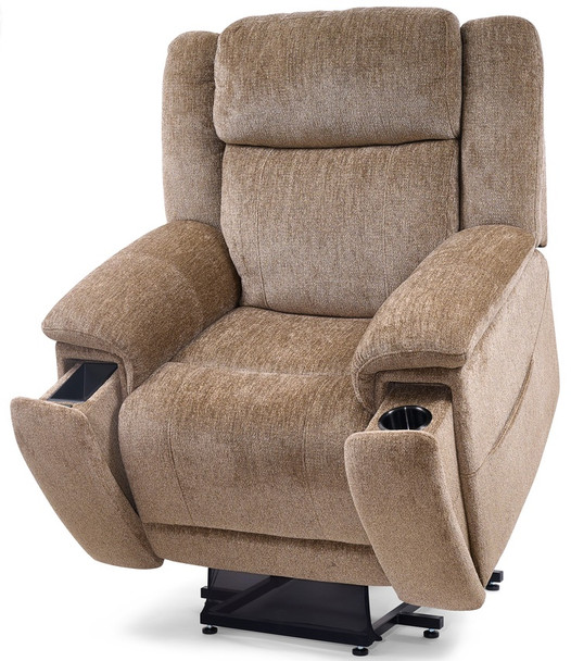 Golden PR104 Halo Lift Recliner in Sand open arms