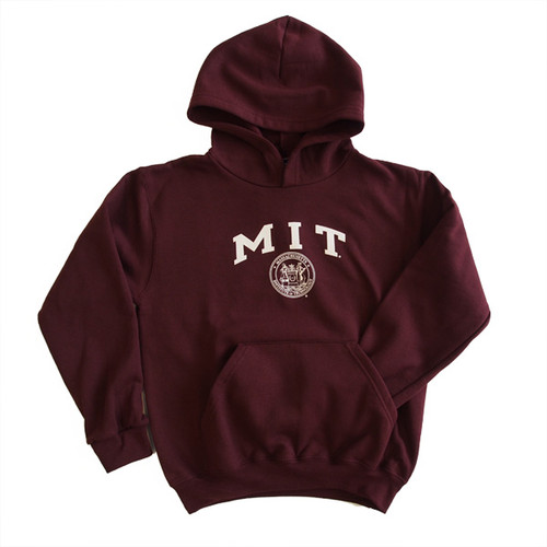 Youth maroon hooded sweatshirt with MIT logo and seal