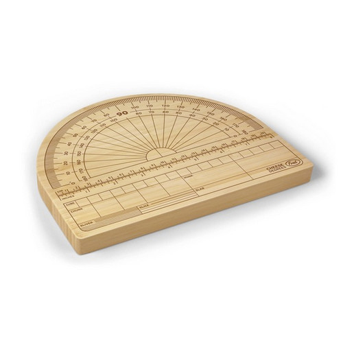 Cheese Degrees bamboo cutting board with measurements