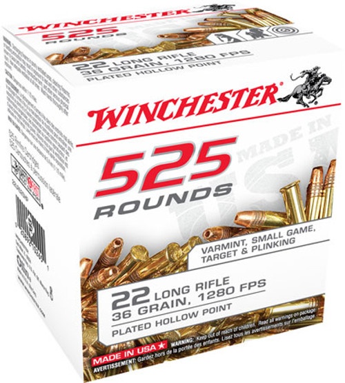 Winchester USA 22 LR 36 Grain Copper Plated Hollow Point 22LR525HP