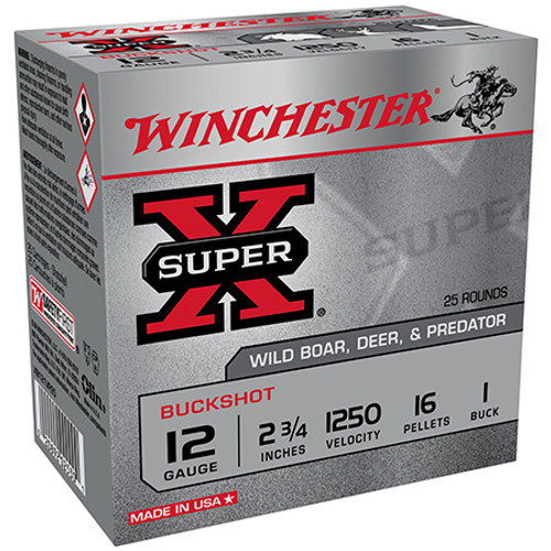 Winchester Super X 12 GA 16 Pellets 1 Buck Shot XB121VP25