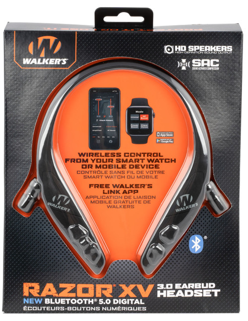 Walker's Razor XV 3.0 Behind The Neck Headset With Retractable Digital Earbuds Bluetooth Black GWP-BTN-BT