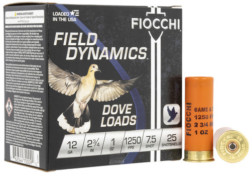 Fiocchi Field Dynamics Dove & Tail 12 Gauge 2.75" 7.5 Shot 1 oz 12GT75