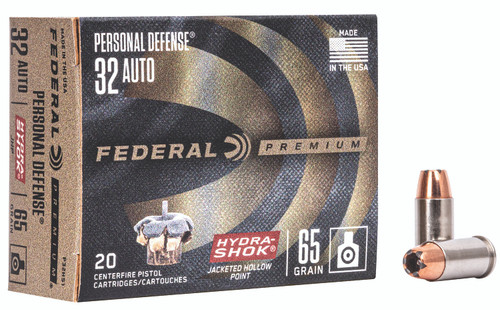 Federal Personal Defense 32 ACP 65 Grain Hydra-Shok Jacketed Hollow Point P32HS1