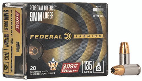Federal Personal Defense 9mm 135 gr Hydra-Shok Deep Hollow Point P9HSD1