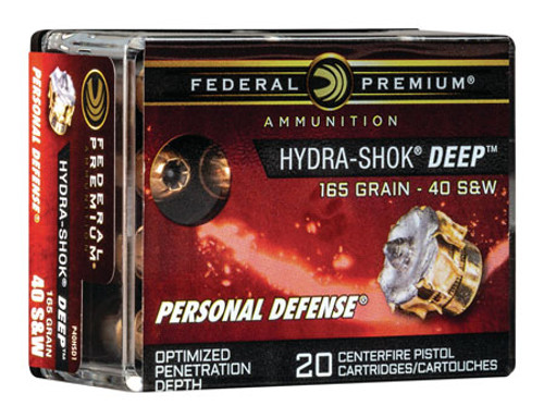 Federal Personal Defense 40 S&W 165 Grain Hydra-Shok Deep Hollow Point P40HSD1