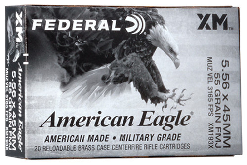 Federal American Eagle 5.56 NATO 55 Grain Full Metal Jacket Boat-Tail XM193X