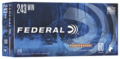 Federal Power-Shok 243 Win 80 Grain Jacketed Soft Point 243AS
