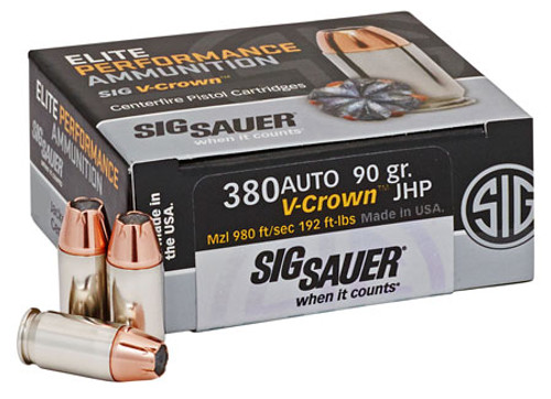 Sig Sauer Elite 380 ACP 90 gr V-Crown Jacketed Hollow Point E380A1-50