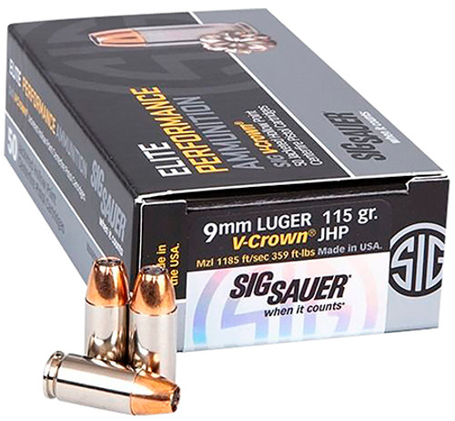 Sig Sauer Elite 9mm 115 Grain V-Crown Jacketed Hollow Point E9MMA1-COMP-50